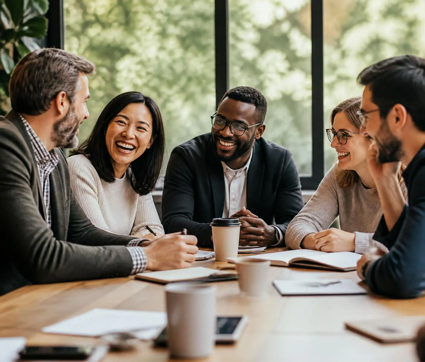 Business leaders collaborating around a table